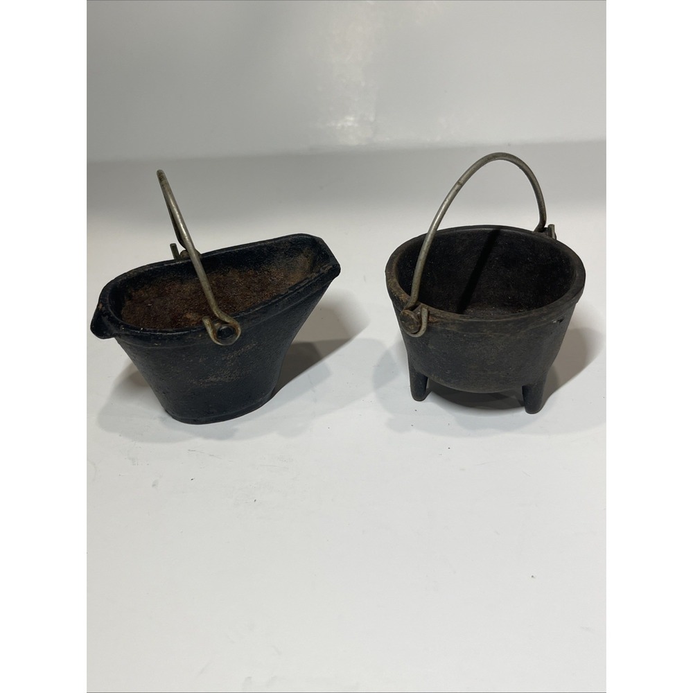 Vintage Cast Iron Miniature Coal Scuttle Bucket Decor Set Wilton Heavy